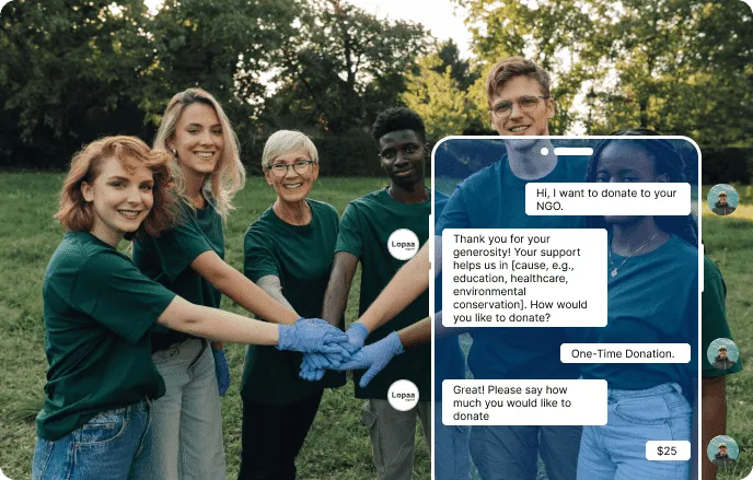 Chatbot guiding users through a donation process